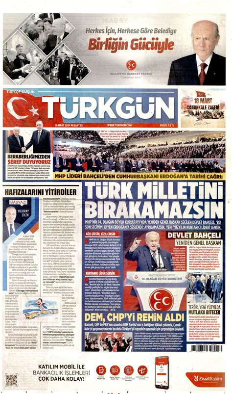 Türkgün Gazetesi Türkgün Manşet Oku Haberler 18 Mart 2024