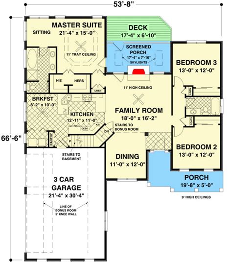 3 Bed Ranch Home Plan With Bonus And Lower Level Expansion 1700 Sq Ft