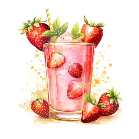 Premium Ai Image Watercolor Strawberry Margarita Watercolor Clipart Illustration