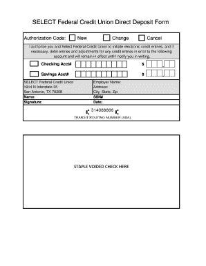 Fillable Online Selectfcu Select Federal Credit Union Direct Deposit