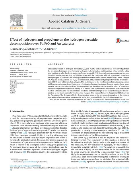 Pdf Effect Of Hydrogen And Propylene On The Hydrogen Peroxide