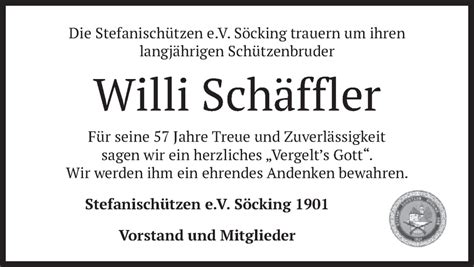 Traueranzeigen von Willi Schäffler trauer merkur de