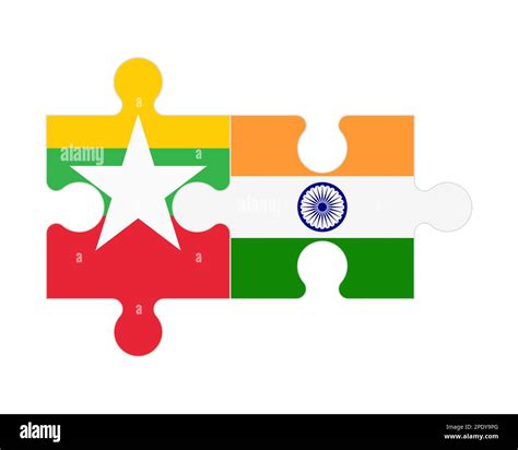 Connected Puzzle Of Flags Of Myanmar And India Vector Stock Vector