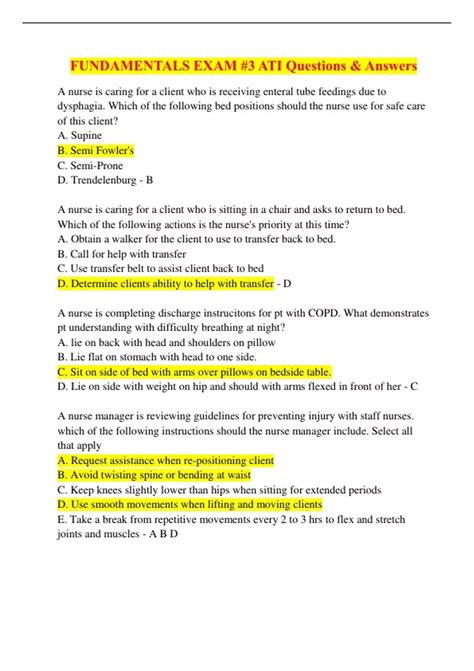 FUNDAMENTALS EXAM 3 ATI Questions Answers A T I Fundamental