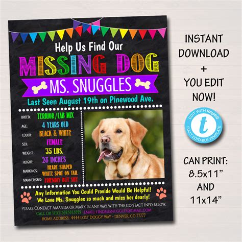 EDITABLE Missing Dog Flyer and Poster Template Printable Lost - Etsy UK