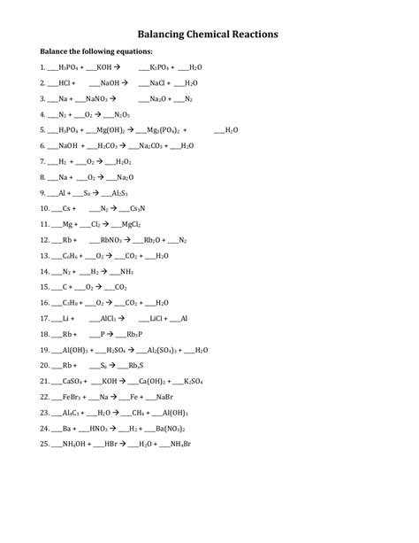 Balancing Chemical Equations Worksheet Worksheets Library