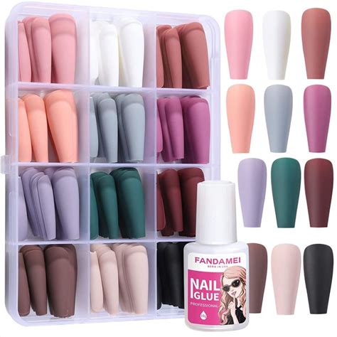 Fandamei Matte Press On Nails Long Coffin 12 Color 240pcs Full Cover