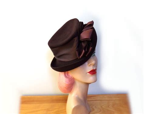 Vintage 1940 S Dark Brown Tilt Topper Hat New York Creation Etsy