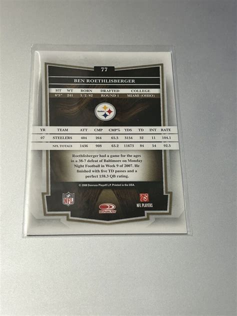 Donruss Classics Ben Roethlisberger Pittsburgh Steelers Ebay