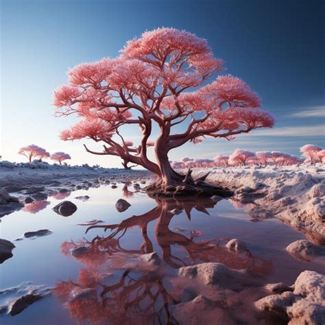 Premium AI Image A Group Of Trees With Pink Flowers On Them