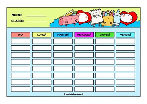 Tabella Orario Scolastico Da Stampare Portalebambini It