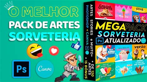 Pack Instagram 200 Artes Editáveis para Sorveteria Canva e Psd YouTube