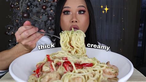 Creamy Carbonara Shrimp Alfredo Mukbang Olive Garden Asmr Eating Sound