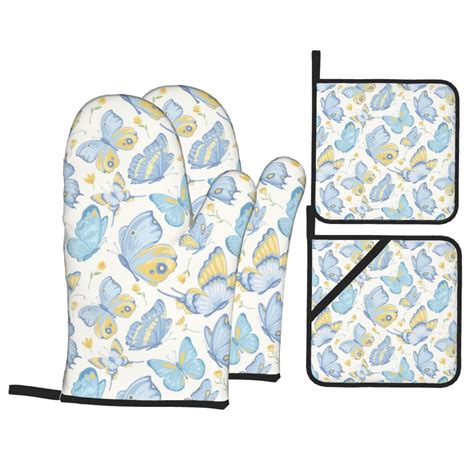 Pureyah Oven Mitts And Pot Holders Sets Kitchen Fantasy Butterflies Oven Gloves Hot Pads Heat