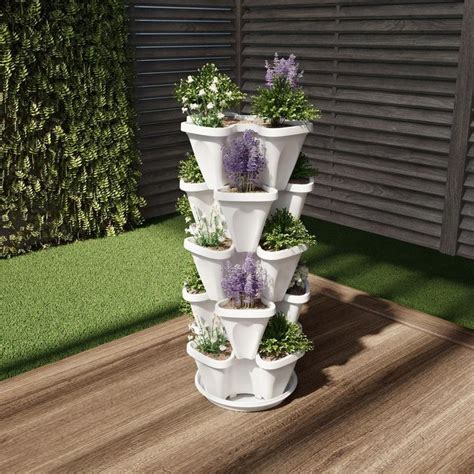 Pure Garden White Plastic Vertical Stacking Planter Tower 5 Pack Hw155008 The Home Depot