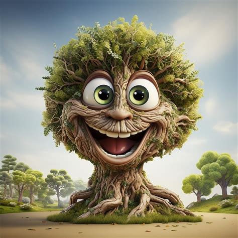 Premium AI Image Whimsical 3D Illustration Of A Funny Tree With A Face