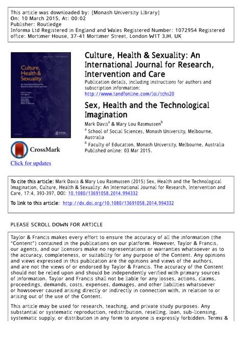 Pdf Sex Health And The Technological Imagination