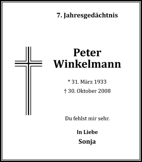 Traueranzeigen Von Peter Winkelmann Trauer In NRW De