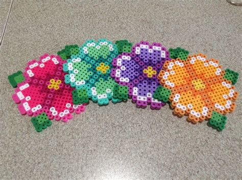 Perler Bead Flower Coaster Set Etsy Easy Perler Bead Patterns