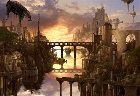 Fondos De Pantalla Arte Fantasía Puesta De Sol Paisaje Urbano