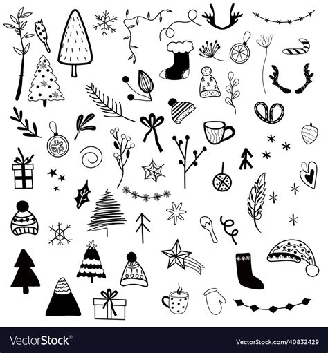 Black And White Christmas Design Elements Holly Vector Image