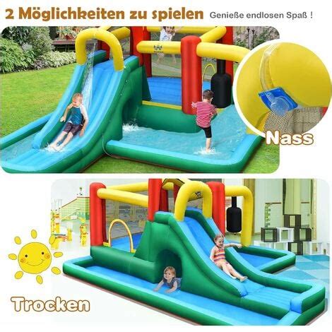 Costway H Pfburg Aufblasbar Wasserrutsche Spielpool Springburg Mit