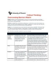 Hum V Wk Critical Thinking Overcoming Barriers Matrix Final Draft