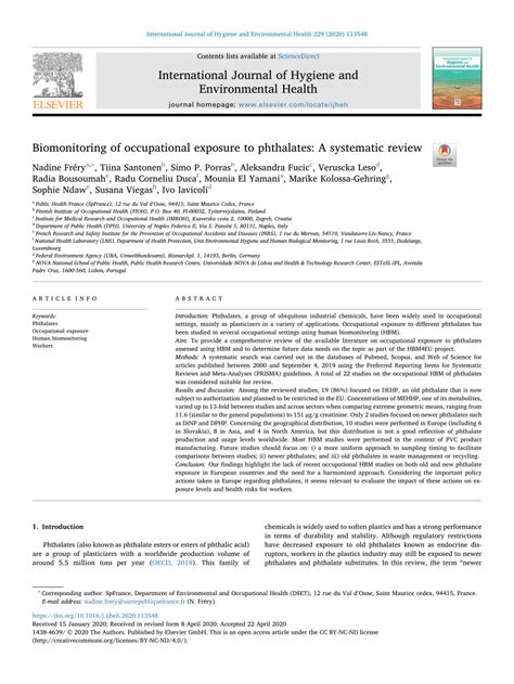 PDF Biomonitoring Of Occupational Exposure To Phthalates A