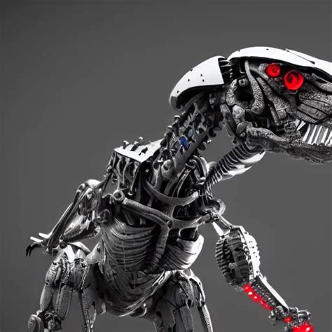 Still Of A Cyborg T Rex Red Eyes Robotic Extended Stable Diffusion