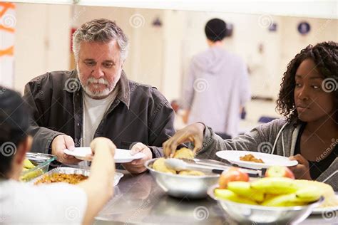 Kitchen Serving Food In Homeless Shelter Stock Image Image Of