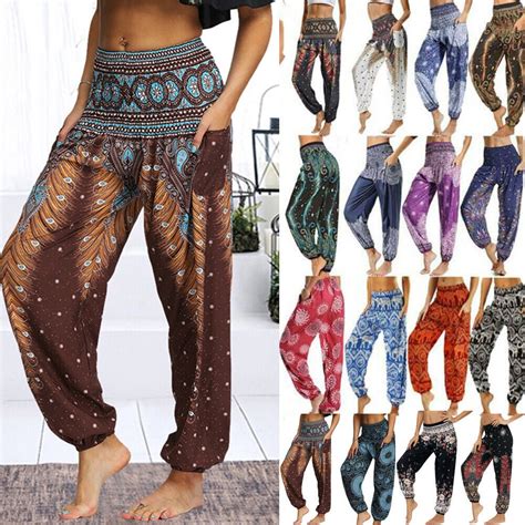 Women Boho Thai Comfy Yoga Harem Pants Beach Baggy Gypsy Hippie Pocket