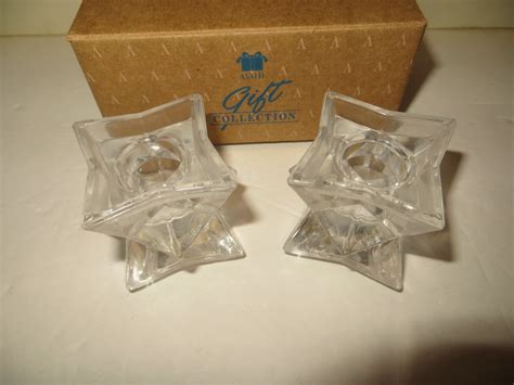 24 Lead Crystal Avon Glistening Star Stackable Tapered Candle Holders Set 2