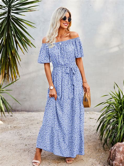 Shein Vcay Kleid Mit Gürtel Blümchen Muster Aktuelle Trends Günstig