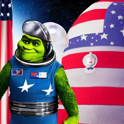 Astronaut Photo Of Shrek In Space Suit Holding Helmet Stable