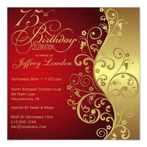 Red Gold Th Birthday Party Invitation Zazzle Th Birthday