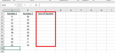 Как посчитать сумму квадратов в excel