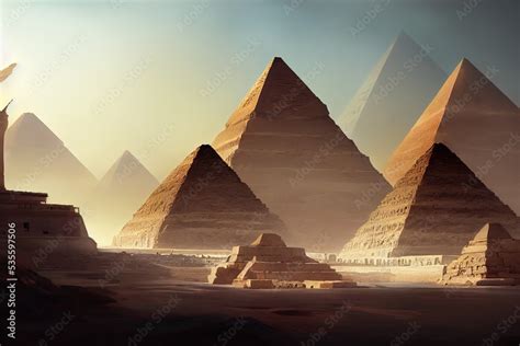 Ancient Egypt Pyramids Digital Art 3D Render Concept Art Stock