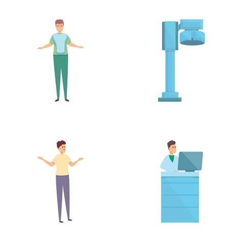 Xray Checkup Icons Set Cartoon Doctor Examine Xray Image Of Human