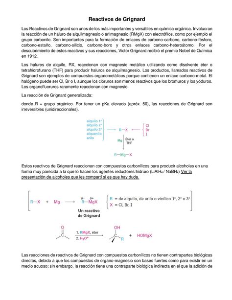 Reactivos de Grignard Reacciones de síntesis Contaminación de