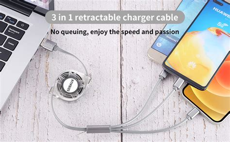 SDBAUX 3A Multi Phone Charger Cable 2 Pack 1M 3 In 1 Retractable USB