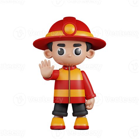 3d Character Firefighter Doing The Stop Sign Pose 3d Render Isolated