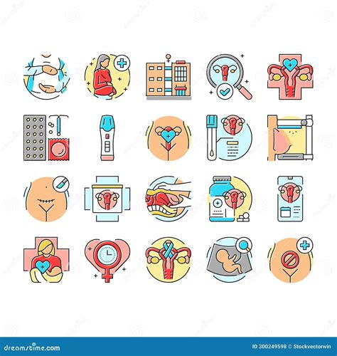 Gynecologist Doctor Woman Patient Icons Set Vector Stock Vector Illustration Of Girl Vector