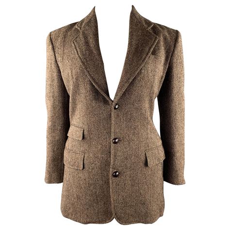 Ralph Lauren Size Xl Brown Tweed Herringbone Wool Blazer At 1stdibs