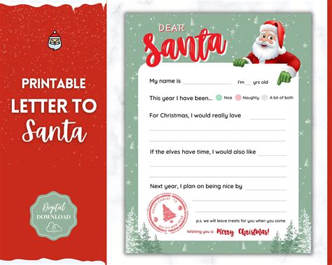 Letter To Santa Claus Christmas Wish List Printable Dear Santa Lette