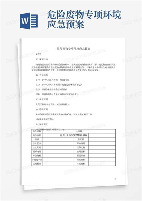 危险废物专项环境应急预案word模板下载编号laemmymo熊猫办公