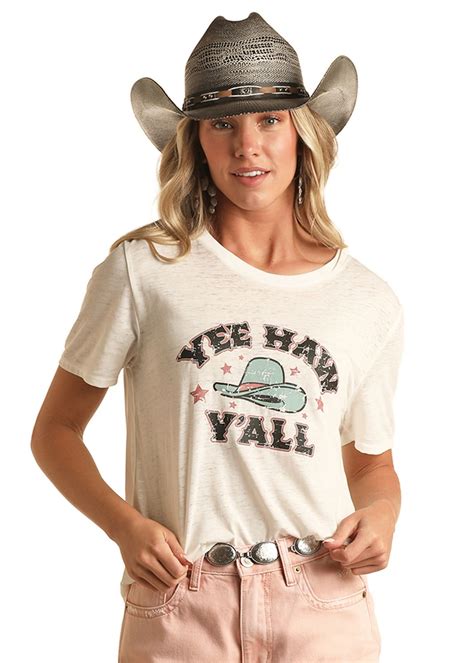 Rock And Roll Rodeo Yee Haw Graphic Tee Womens Shirt Fredericksburg