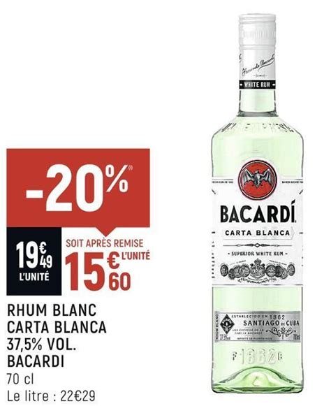 Promo Bacardi Rhum Blanc Carta Blanca 37 5 Vol Chez Spar