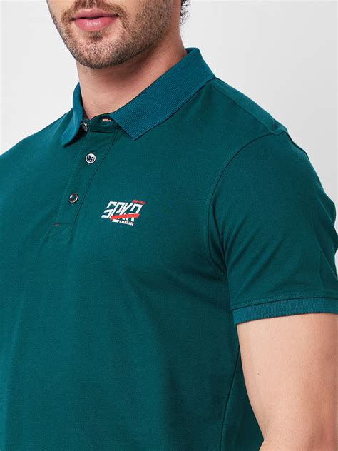 Spykar Slim Fit Green Polo T Shirt For Men