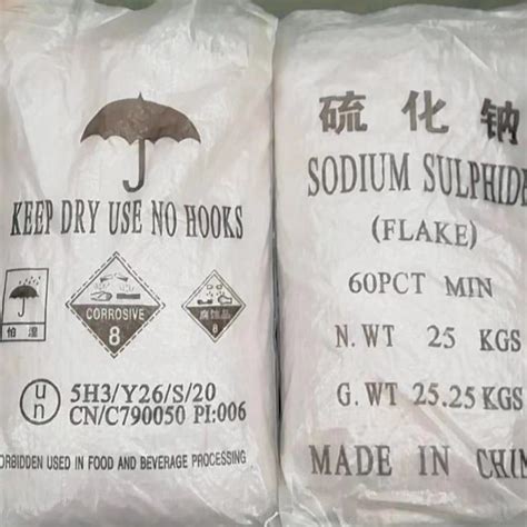 Sodium Sulphide Flakes Yellow Red 60 Min For Mining Leather China