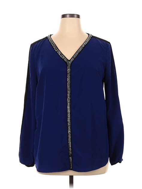 Styleandco 100 Polyester Solid Blue Long Sleeve Blouse Size Xl 60 Off